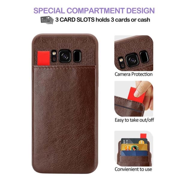 Deksel til Samsung Galaxy S8 PLUS Etui i TPU-silikon og kunstskinn, med rom og uttrekkbare kortplasser