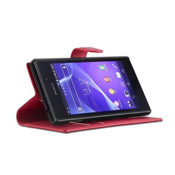 Sony Xperia M2 / M2 AQUA Suojakotelo Lompakkokotelo Matkapuhelinkotelo Suojakuori jossa magneettisuljenta, jalusta-toiminto ja korttitasku