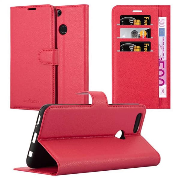 Honor 7X Suojakotelo Lompakkokotelo Matkapuhelinkotelo Suojakuori jossa magneettisuljenta, jalusta-toiminto ja korttitasku CARMIN RED