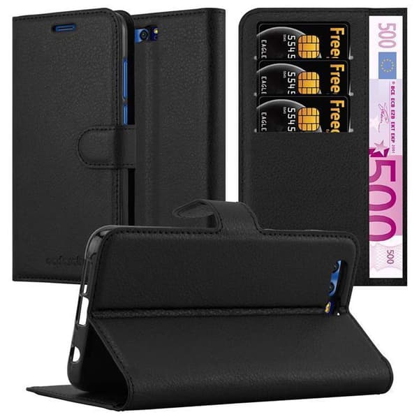 Honor 9 Plånboksfodral Fodral Skal Case med magnetisk stängning, ståfunktion och kortplats FANTOM SVART