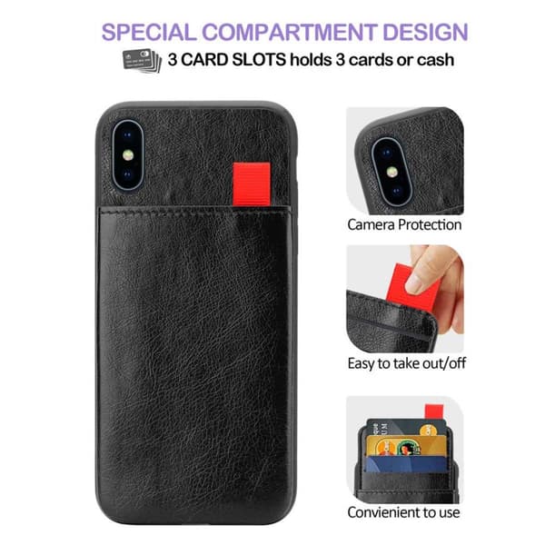 Deksel til iPhone XS MAX Etui i TPU-silikon og kunstskinn, med rom og uttrekkbare kortplasser
