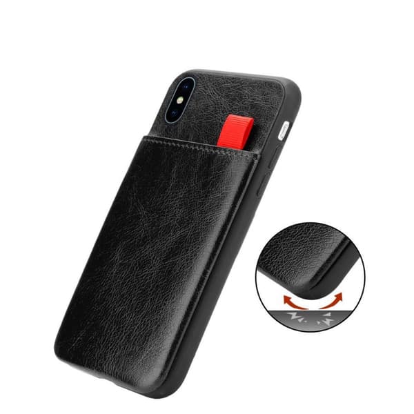 Deksel til iPhone XS MAX Etui i TPU-silikon og kunstskinn, med rom og uttrekkbare kortplasser