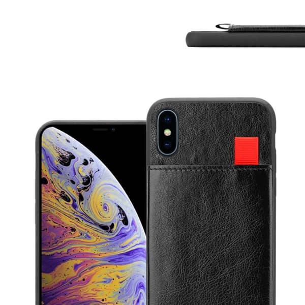 Deksel til iPhone XS MAX Etui i TPU-silikon og kunstskinn, med rom og uttrekkbare kortplasser