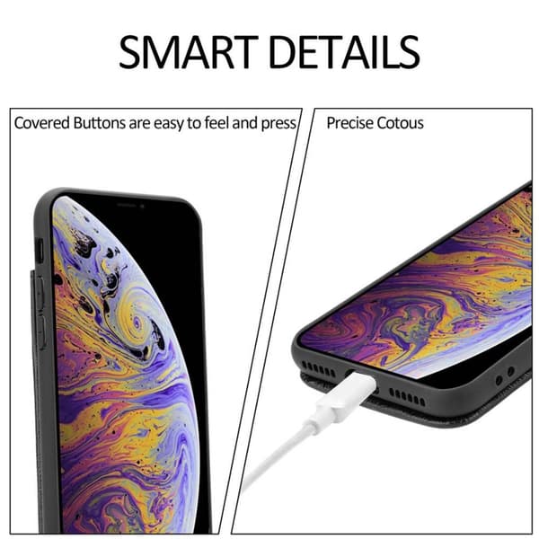 Deksel til iPhone XS MAX Etui i TPU-silikon og kunstskinn, med rom og uttrekkbare kortplasser