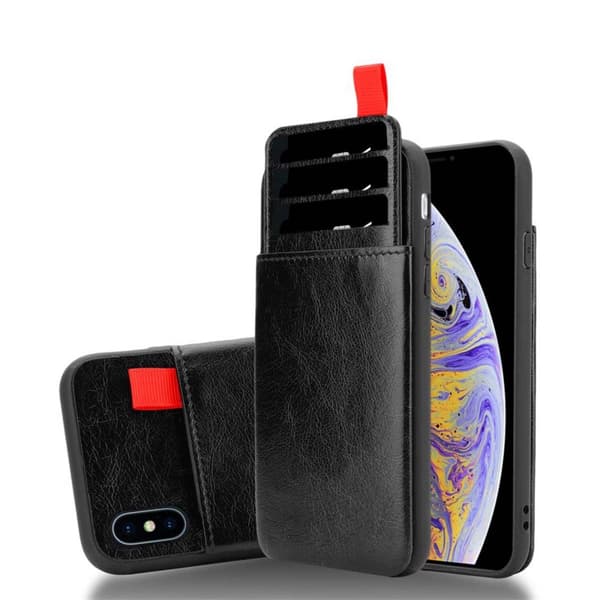 Deksel til iPhone XS MAX Etui i TPU-silikon og kunstskinn, med rom og uttrekkbare kortplasser