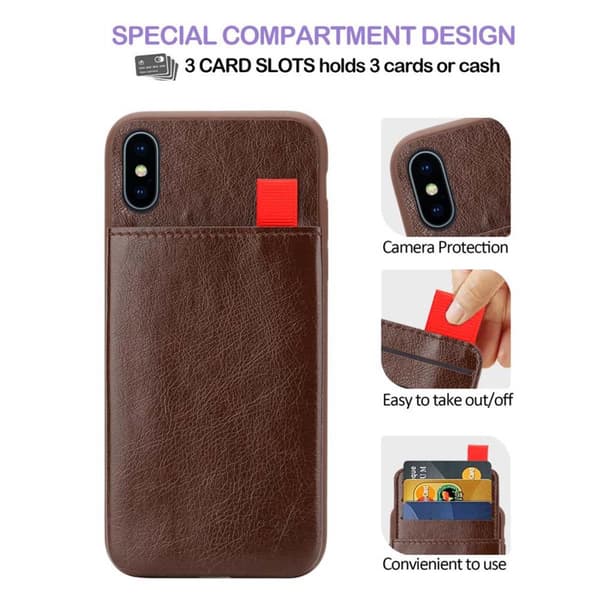 Deksel til iPhone XS MAX Etui i TPU-silikon og kunstskinn, med rom og uttrekkbare kortplasser