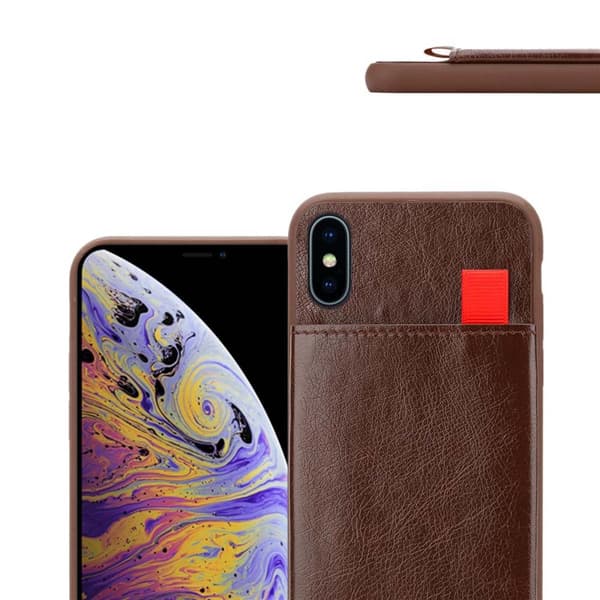Deksel til iPhone XS MAX Etui i TPU-silikon og kunstskinn, med rom og uttrekkbare kortplasser