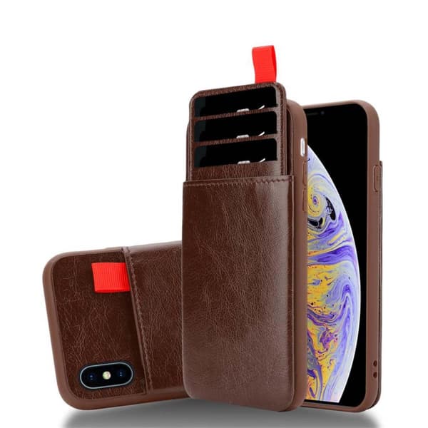 Deksel til iPhone XS MAX Etui i TPU-silikon og kunstskinn, med rom og uttrekkbare kortplasser