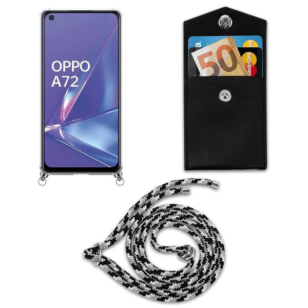 Deksel med kedja Oppo A52 Case med sølvfargede ringer, ledningsstropp og avtakbart etui