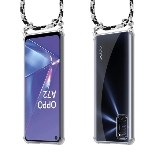 Deksel med kedja Oppo A52 Case med sølvfargede ringer, ledningsstropp og avtakbart etui