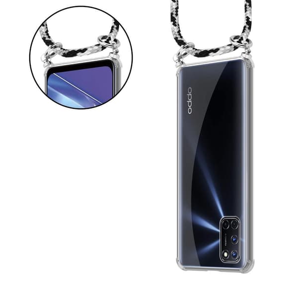 Oppo A52 Suojakuori ketju Oppo A52 Silikoni suojakotelo hopea renkaat, johto hihna ja irrotettava asia