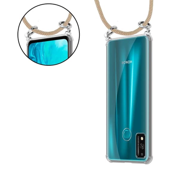 Deksel med kedja Honor 9X LITE Case med sølvfargede ringer, ledningsstropp og avtakbart etui