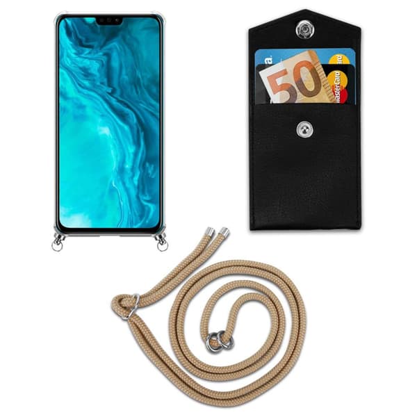 Deksel med kedja Honor 9X LITE Case med sølvfargede ringer, ledningsstropp og avtakbart etui