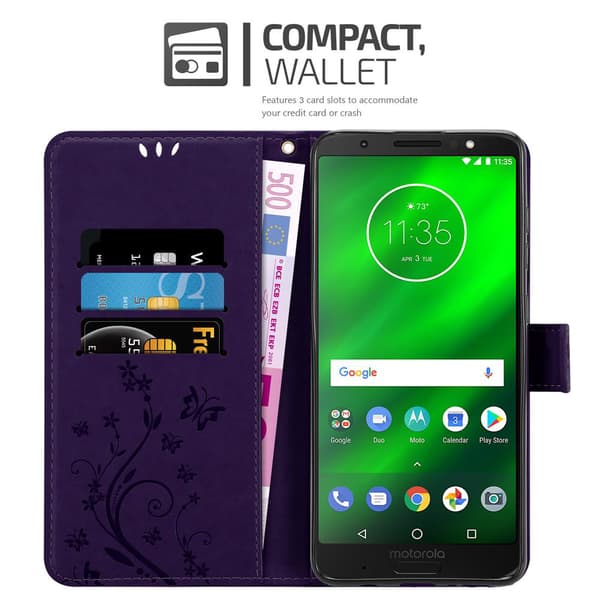 Deksel til Motorola MOTO G6 PLUS Lommebokdeksel i blomster design med magnetisk lukking, stativfunksjon og kortplasser