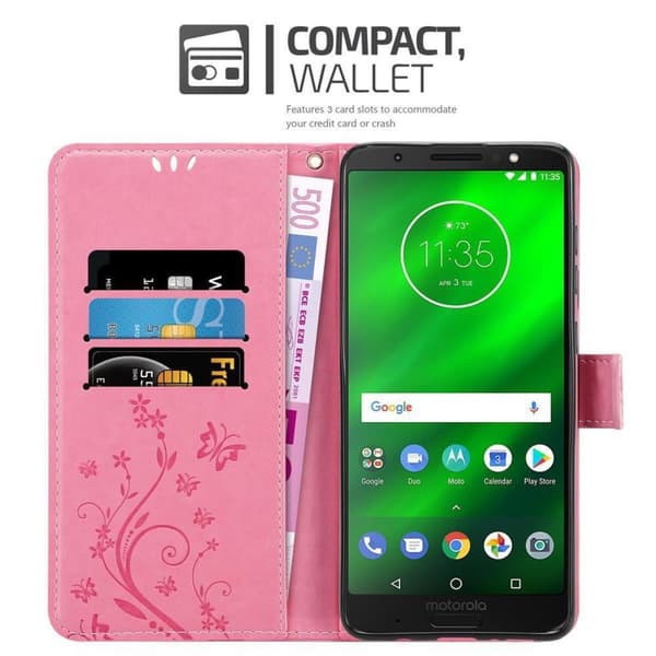 Deksel til Motorola MOTO G6 PLUS Lommebokdeksel i blomster design med magnetisk lukking, stativfunksjon og kortplasser