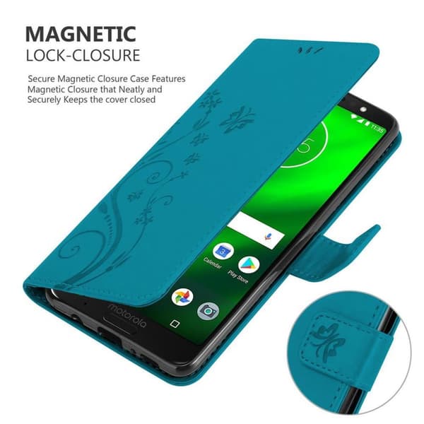 Deksel til Motorola MOTO G6 PLUS Lommebokdeksel i blomster design med magnetisk lukking, stativfunksjon og kortplasser