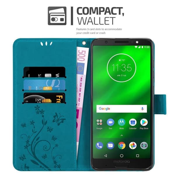 Deksel til Motorola MOTO G6 PLUS Lommebokdeksel i blomster design med magnetisk lukking, stativfunksjon og kortplasser