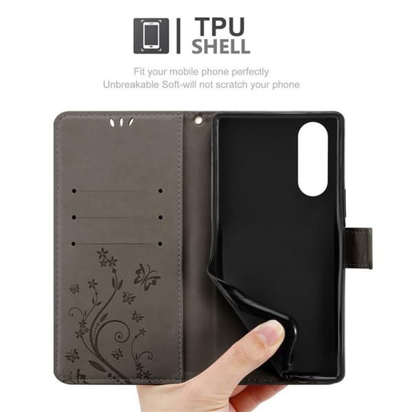 Deksel til Sony Xperia 5 Lommebokdeksel i blomster design med magnetisk lukking, stativfunksjon og kortplasser