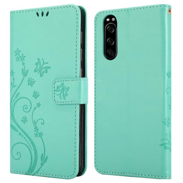 Deksel til Sony Xperia 5 Lommebokdeksel i blomster design med magnetisk lukking, stativfunksjon og kortplasser