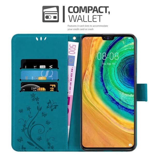 Deksel til Huawei MATE 30 Lommebokdeksel i blomster design med magnetisk lukking, stativfunksjon og kortplasser