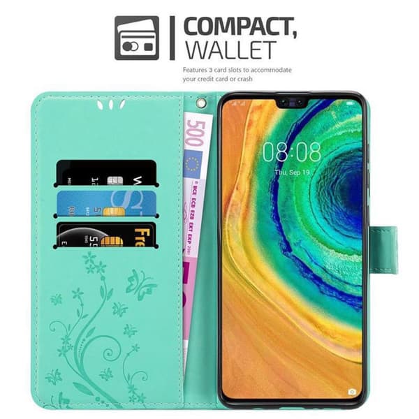 Huawei MATE 30 Skal Fodral i blomdesign Mobilskydd Case Cover med magnetisk stängning, ståfunktion och kortplatser
