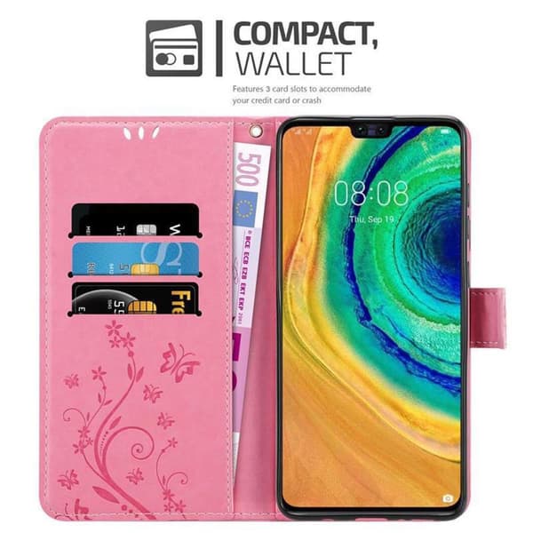 Deksel til Huawei MATE 30 Lommebokdeksel i blomster design med magnetisk lukking, stativfunksjon og kortplasser