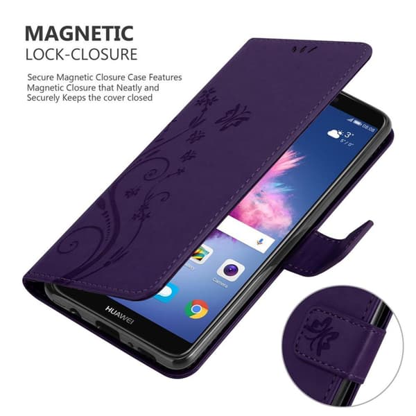 Deksel til Huawei P SMART 2018 / Enjoy 7S Lommebokdeksel i blomster design med magnetisk lukking, stativfunksjon og kortplasser