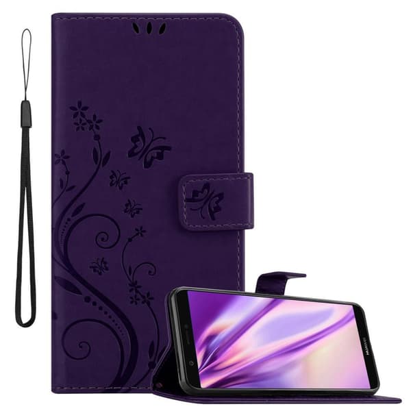 Deksel til Huawei P SMART 2018 / Enjoy 7S Lommebokdeksel i blomster design med magnetisk lukking, stativfunksjon og kortplasser