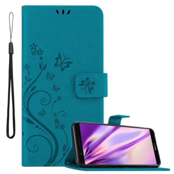 Deksel til Huawei P SMART 2018 / Enjoy 7S Lommebokdeksel i blomster design med magnetisk lukking, stativfunksjon og kortplasser