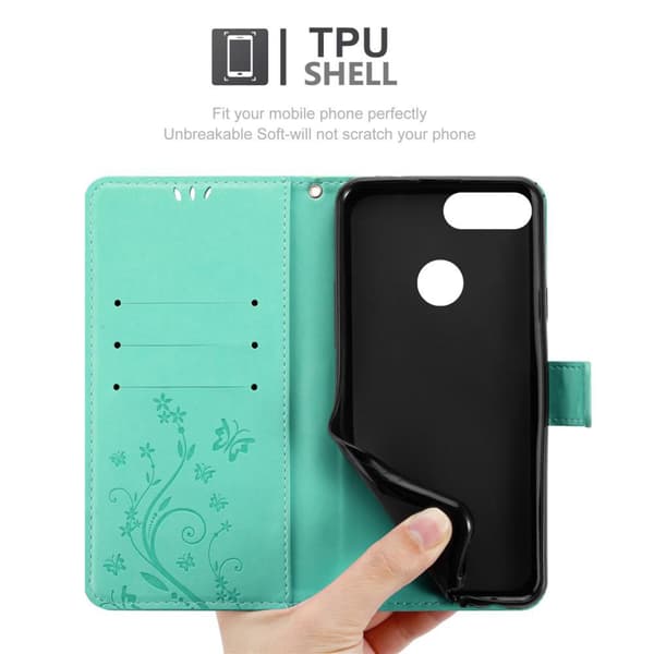 Huawei P SMART 2018 / Enjoy 7S Suojakotelo Suojakuori Lompakkokotelo Matkapuhelinkotelo Kukat jossa on magneettisuljenta, jalusta-toiminto ja