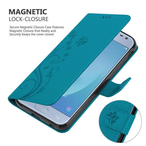 Deksel til Samsung Galaxy J3 2017 Lommebokdeksel i blomster design med magnetisk lukking, stativfunksjon og kortplasser