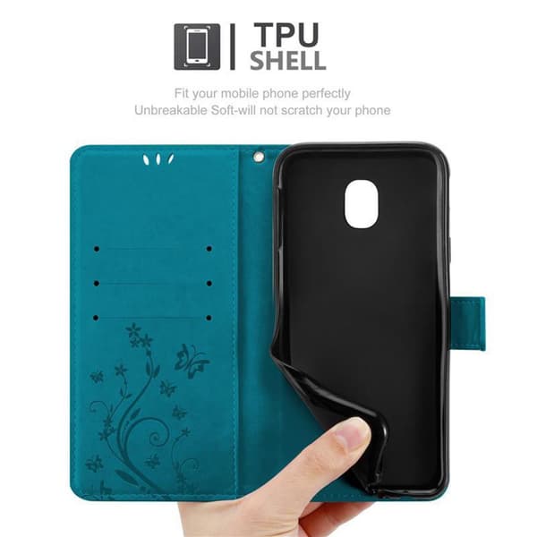Deksel til Samsung Galaxy J3 2017 Lommebokdeksel i blomster design med magnetisk lukking, stativfunksjon og kortplasser