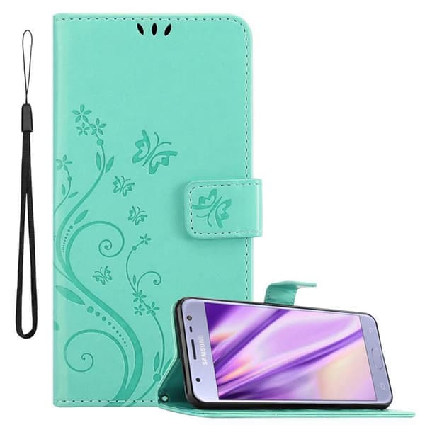 Samsung Galaxy J3 2017 Pungetui Cover Blomster () BLOMSTER TURKIS