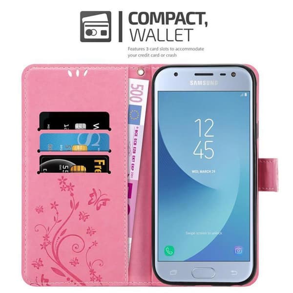 Samsung Galaxy J3 2017 Suojakotelo Suojakuori Lompakkokotelo Matkapuhelinkotelo Kukat jossa on magneettisuljenta, jalusta-toiminto ja korttipaikat