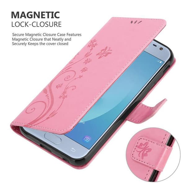 Samsung Galaxy J3 2017 Suojakotelo Suojakuori Lompakkokotelo Matkapuhelinkotelo Kukat jossa on magneettisuljenta, jalusta-toiminto ja korttipaikat