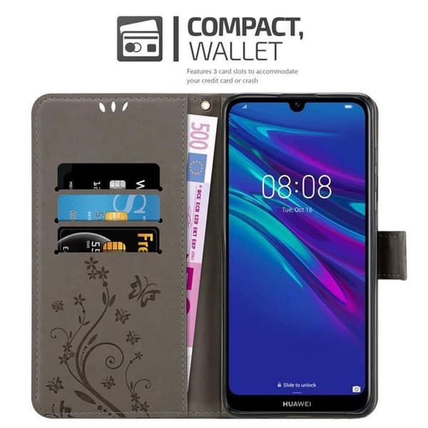 Deksel til Huawei Y6 2019 Lommebokdeksel i blomster design med magnetisk lukking, stativfunksjon og kortplasser