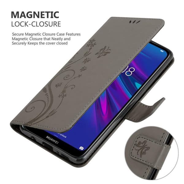 Deksel til Huawei Y6 2019 Lommebokdeksel i blomster design med magnetisk lukking, stativfunksjon og kortplasser
