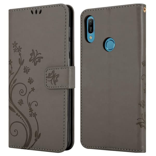 Deksel til Huawei Y6 2019 Lommebokdeksel i blomster design med magnetisk lukking, stativfunksjon og kortplasser