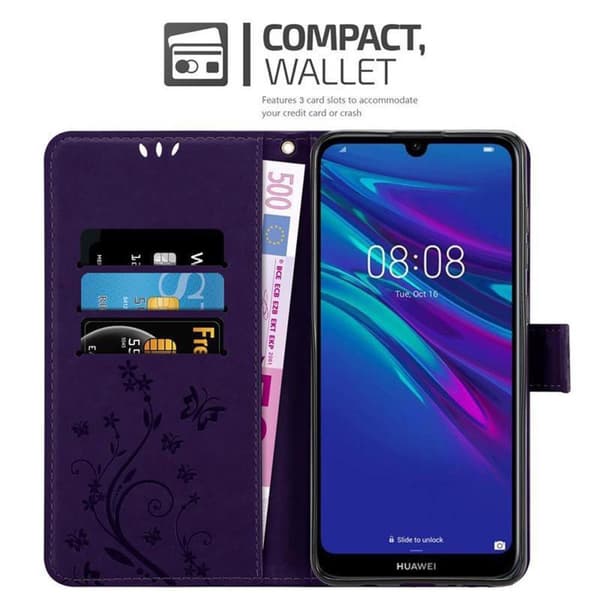 Deksel til Huawei Y6 2019 Lommebokdeksel i blomster design med magnetisk lukking, stativfunksjon og kortplasser
