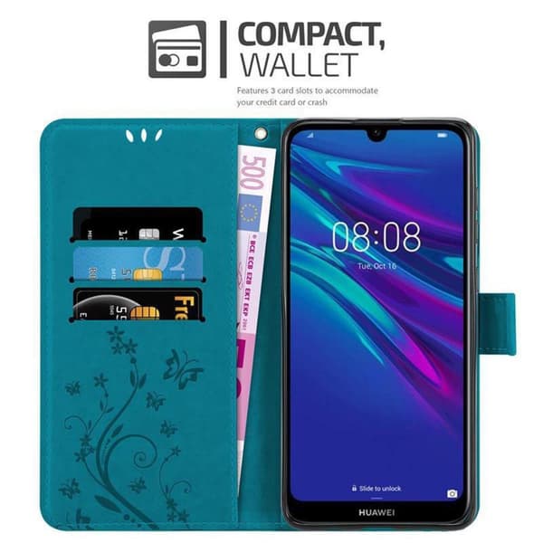 Deksel til Huawei Y6 2019 Lommebokdeksel i blomster design med magnetisk lukking, stativfunksjon og kortplasser