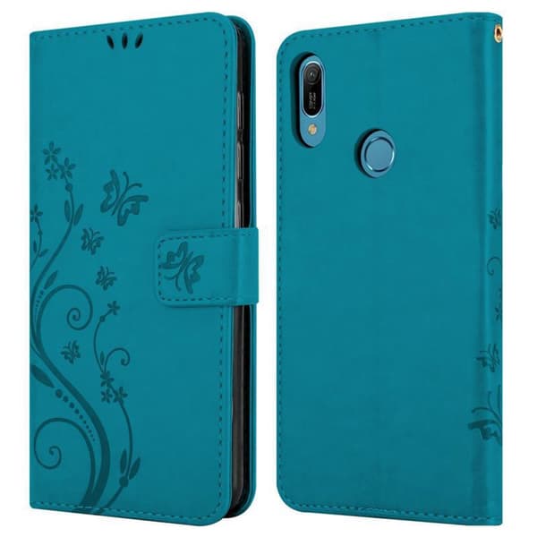 Deksel til Huawei Y6 2019 Lommebokdeksel i blomster design med magnetisk lukking, stativfunksjon og kortplasser