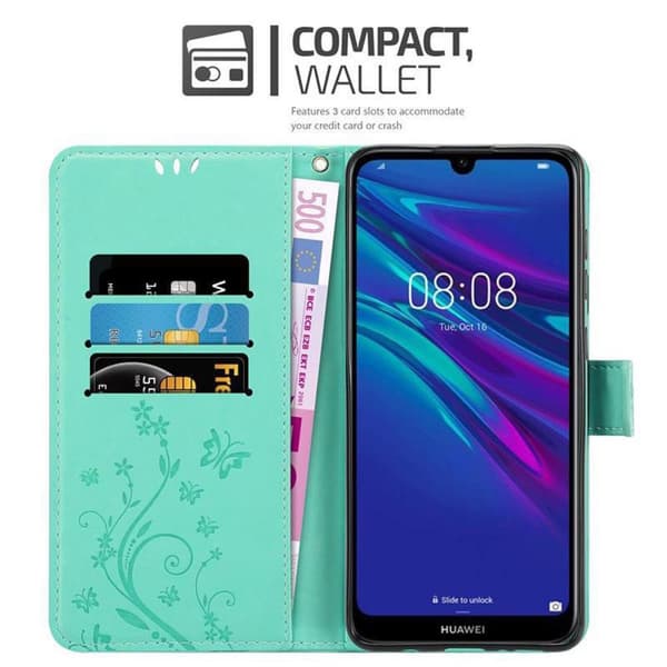 Deksel til Huawei Y6 2019 Lommebokdeksel i blomster design med magnetisk lukking, stativfunksjon og kortplasser