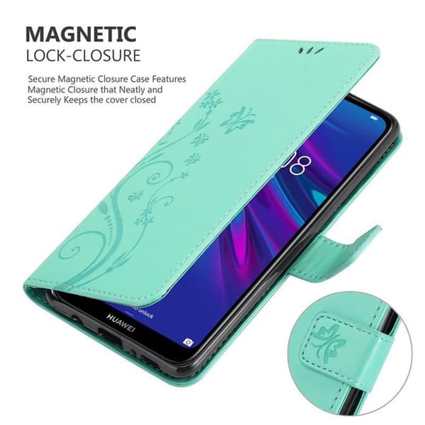 Deksel til Huawei Y6 2019 Lommebokdeksel i blomster design med magnetisk lukking, stativfunksjon og kortplasser