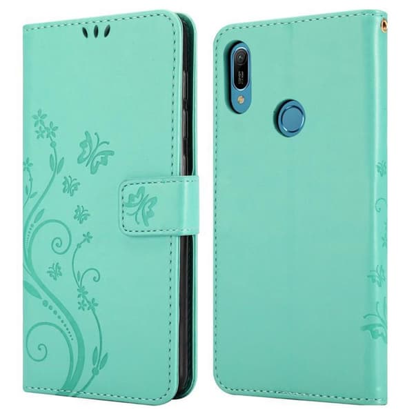 Deksel til Huawei Y6 2019 Lommebokdeksel i blomster design med magnetisk lukking, stativfunksjon og kortplasser