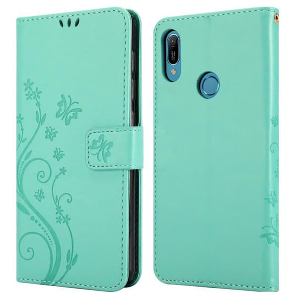 Deksel til Huawei Y6 2019 Lommebokdeksel i blomster design med magnetisk lukking, stativfunksjon og kortplasser