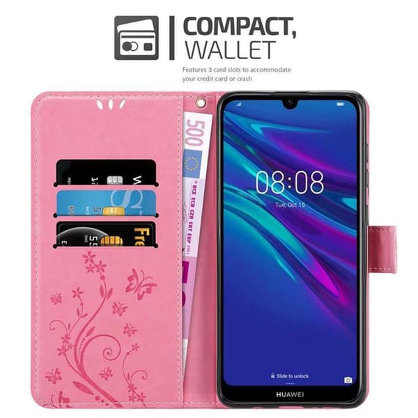 Huawei Y6 2019 Suojakotelo Suojakuori Lompakkokotelo Matkapuhelinkotelo Kukat jossa on magneettisuljenta, jalusta-toiminto ja korttipaikat