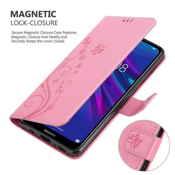 Deksel til Huawei Y6 2019 Lommebokdeksel i blomster design med magnetisk lukking, stativfunksjon og kortplasser
