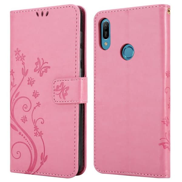 Deksel til Huawei Y6 2019 Lommebokdeksel i blomster design med magnetisk lukking, stativfunksjon og kortplasser