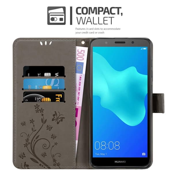 Huawei Y5 PRIME 2018 / Y5 2018 Skal Fodral i blomdesign Mobilskydd Case Cover med magnetisk stängning, ståfunktion och kortplatser
