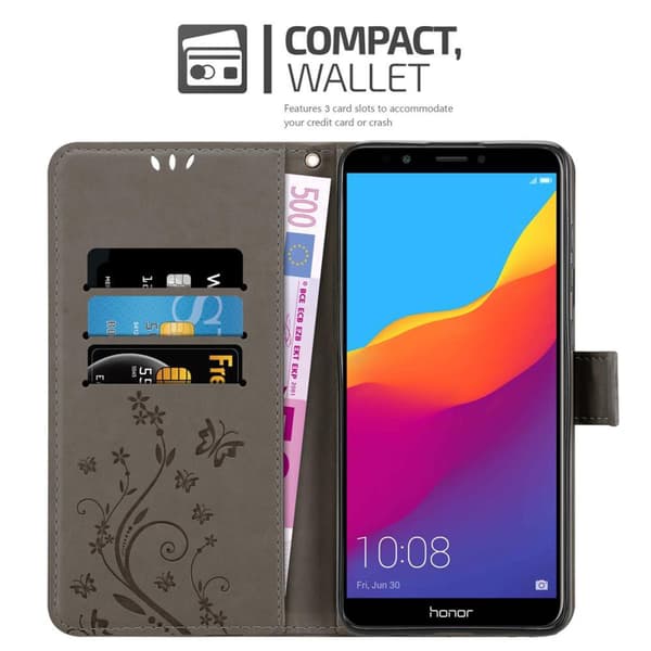 Honor 7C / Huawei Y7 2018 Suojakotelo Suojakuori Lompakkokotelo Matkapuhelinkotelo Kukat jossa on magneettisuljenta, jalusta-toiminto ja korttipaikat